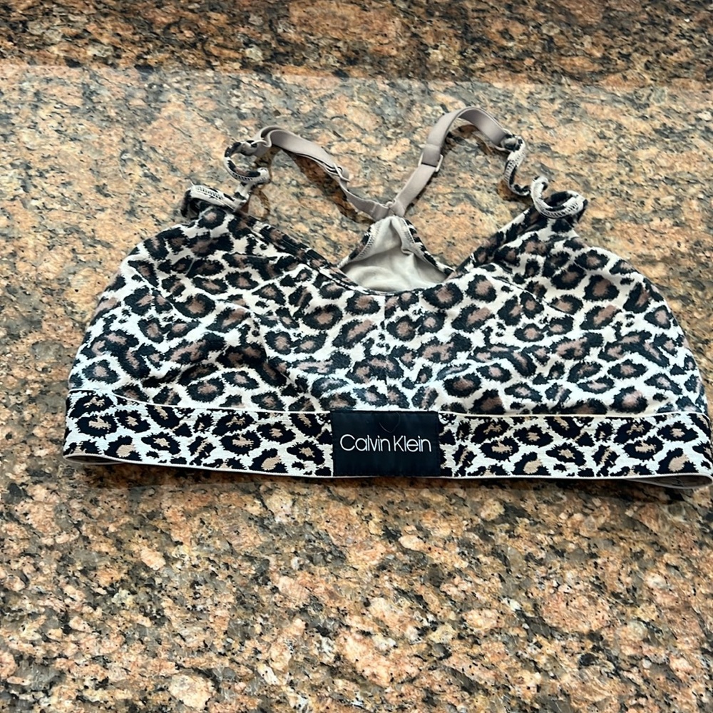 CALVIN KLEIN Leopard Animal Logo Bralette | L